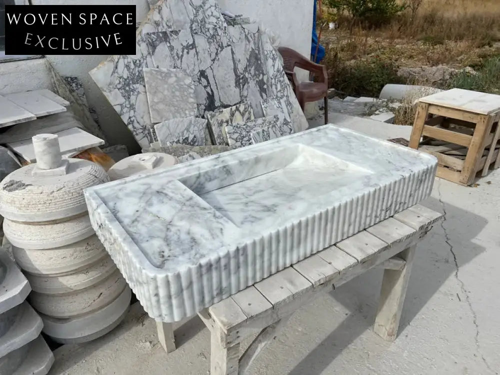 Danelle Carrara Marble Sink with Ribbed Sides