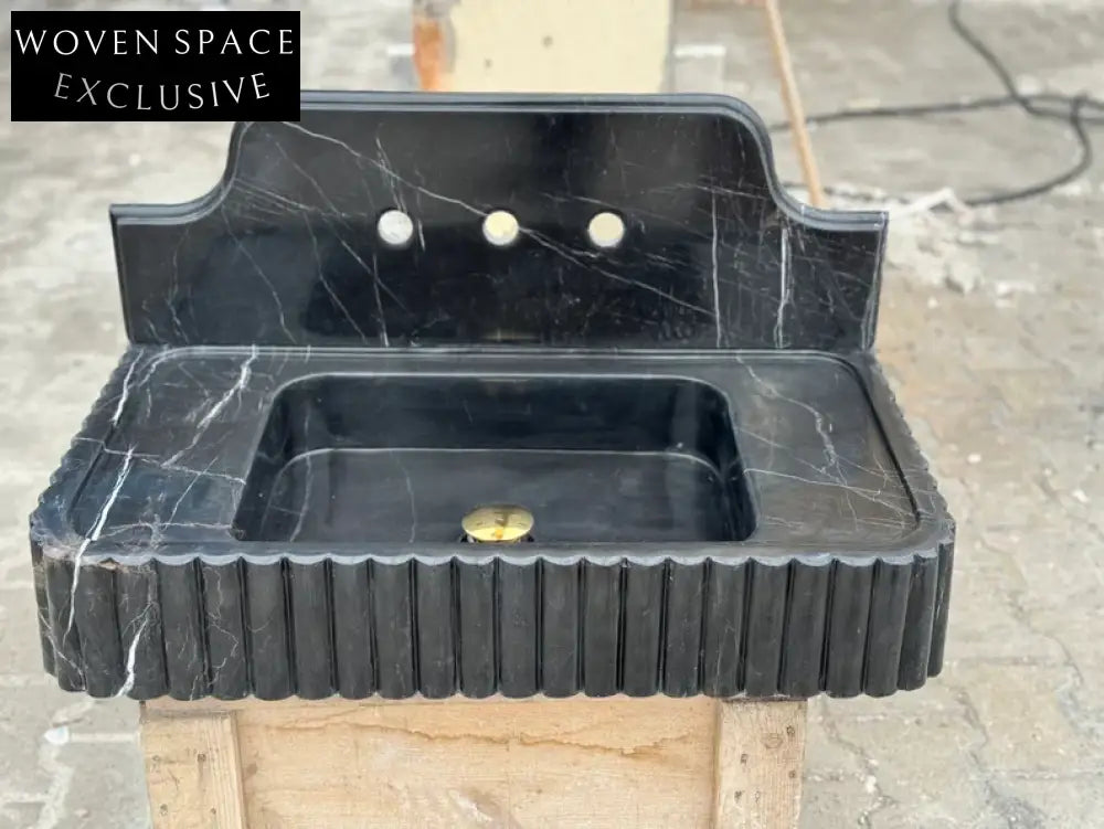 Danial Nero Ribbed Marble Sink - Wall Mounted