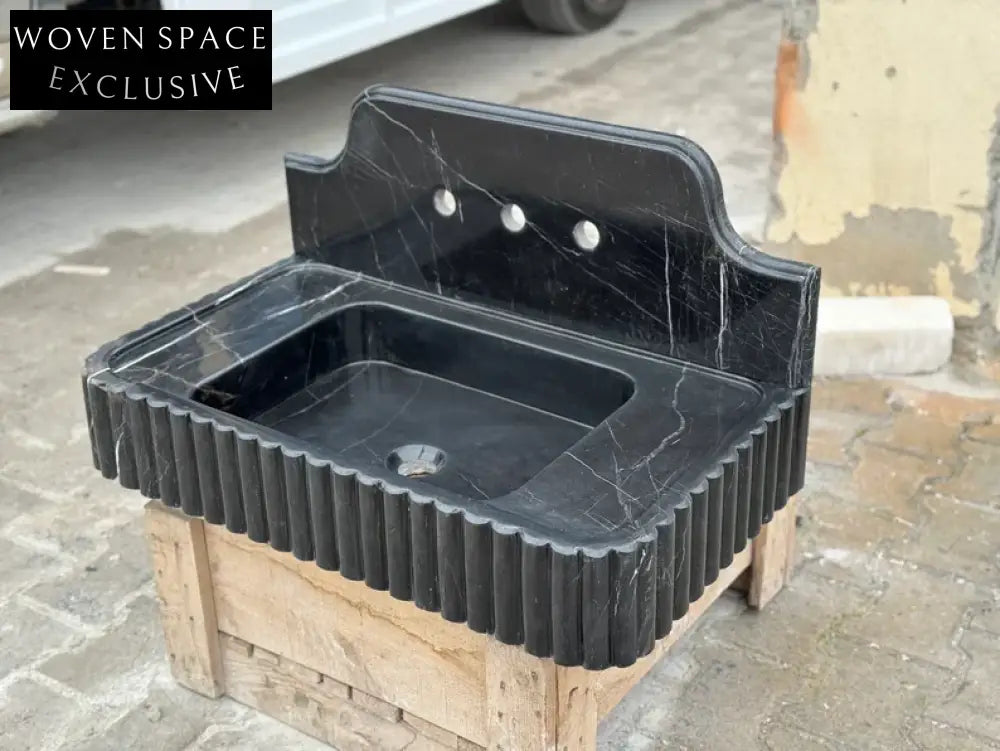 Danial Nero Ribbed Marble Sink - Wall Mounted