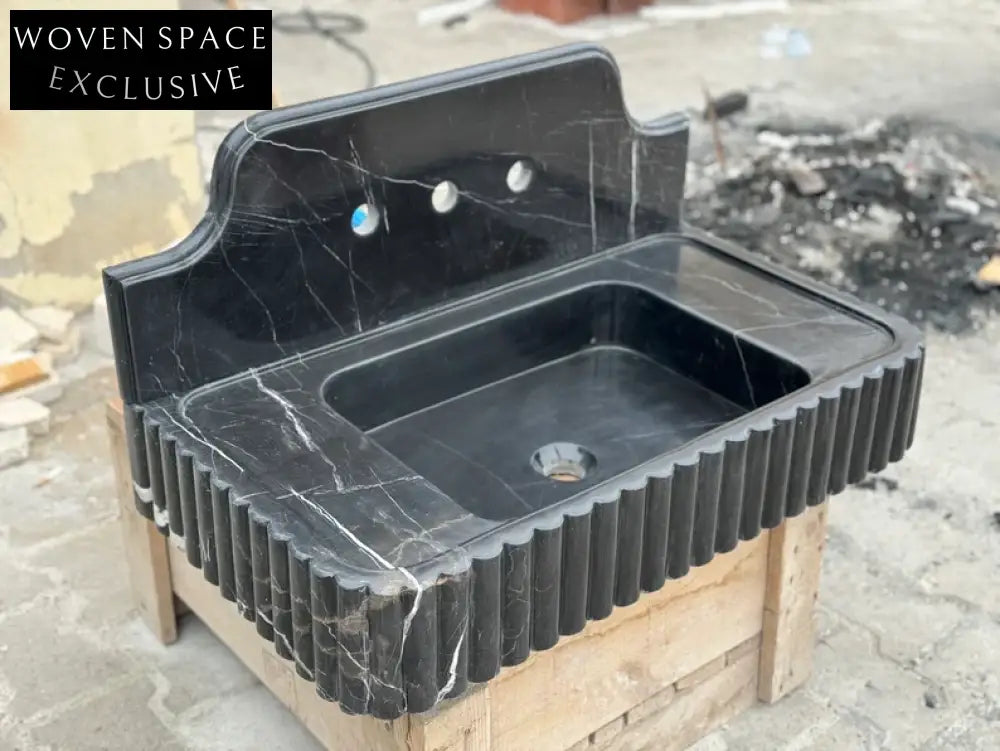 Danial Nero Ribbed Marble Sink - Wall Mounted