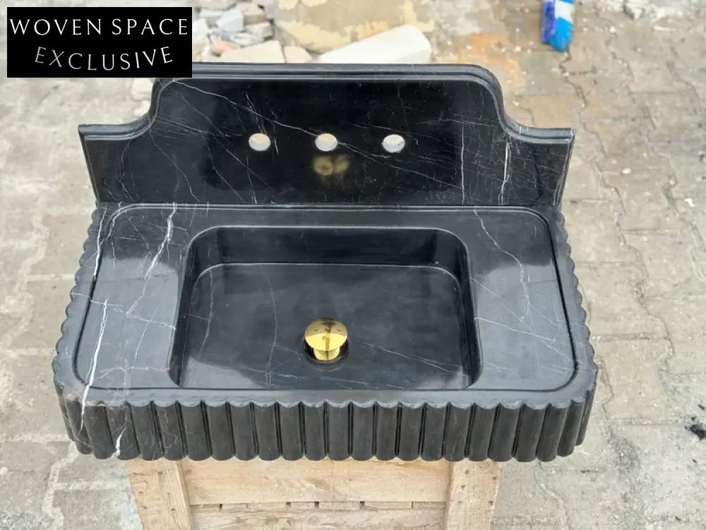 Danial Nero Ribbed Marble Sink - Wall Mounted
