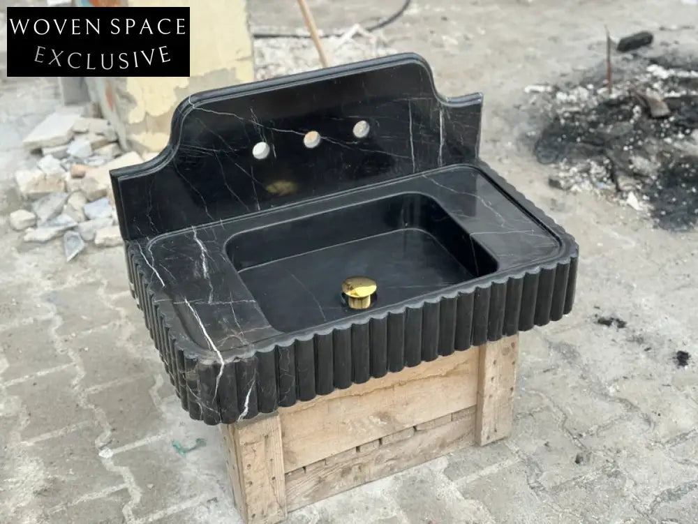 Danial Nero Ribbed Marble Sink - Wall Mounted
