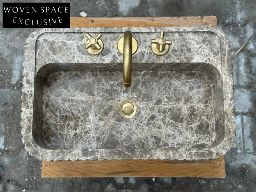 Dark Emperador marble ribbed sink