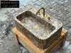 Dark Emperador marble ribbed sink