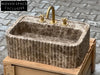 Dark Emperador marble ribbed sink