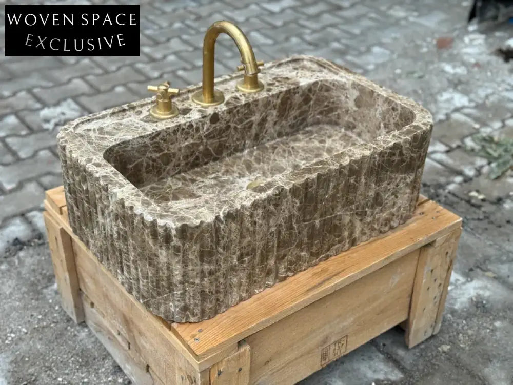 Dark Emperador marble ribbed sink