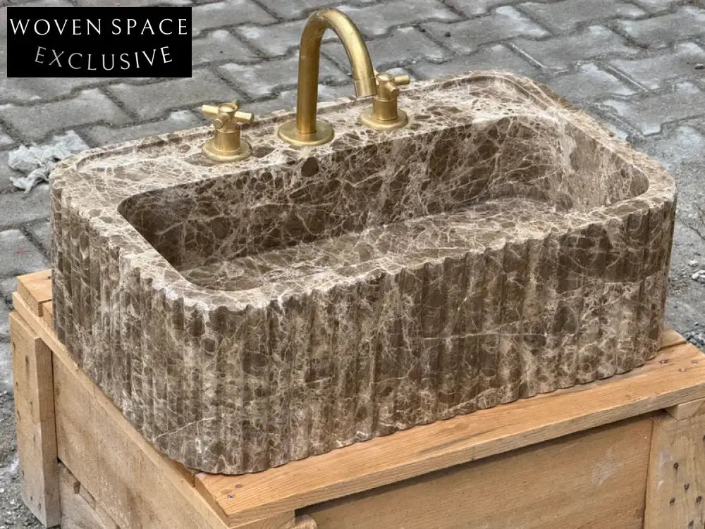 Dark Emperador marble ribbed sink