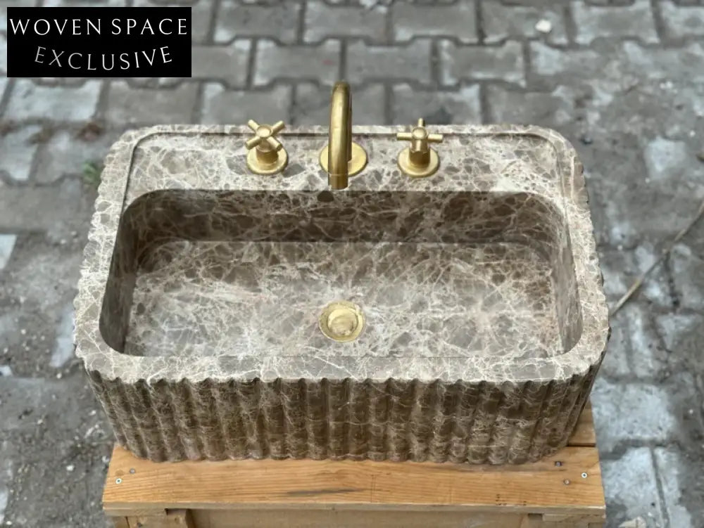 Dark Emperador marble ribbed sink