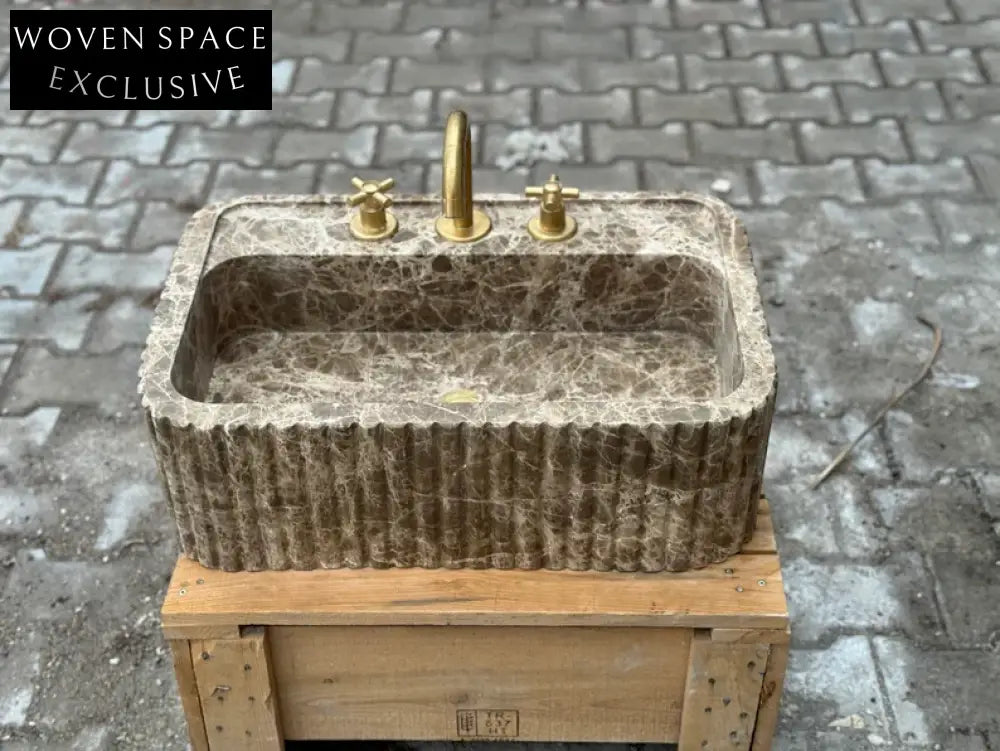 Dark Emperador marble ribbed sink