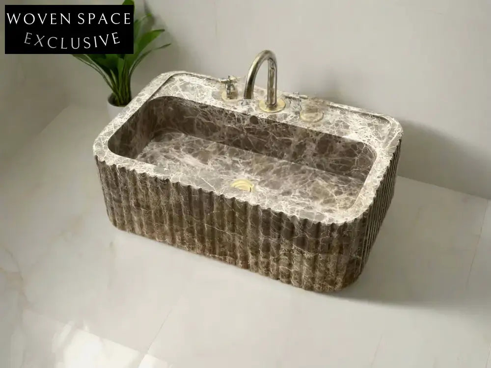 Dark Emperador marble ribbed sink