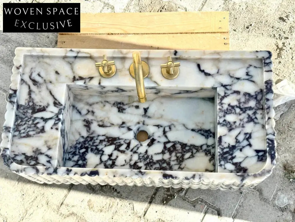 Davide Viola Marble Sink Ribbed Sides Trendy Bathroom Basin