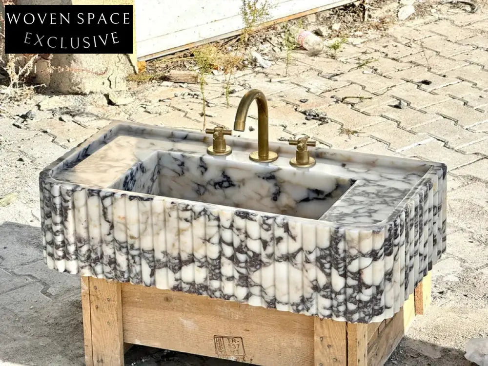 Davide Viola Marble Sink Ribbed Sides Trendy Bathroom Basin