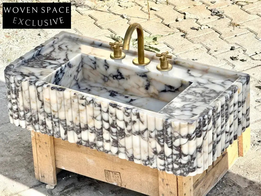 Davide Viola Marble Sink Ribbed Sides Trendy Bathroom Basin
