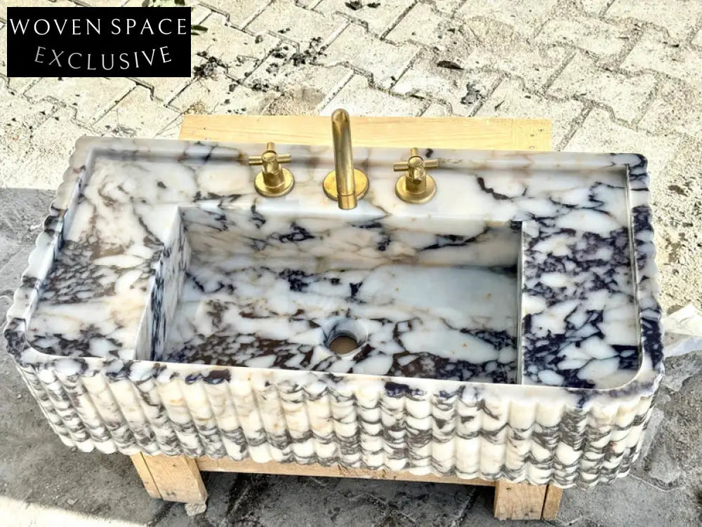 Davide Viola Marble Sink Ribbed Sides Trendy Bathroom Basin