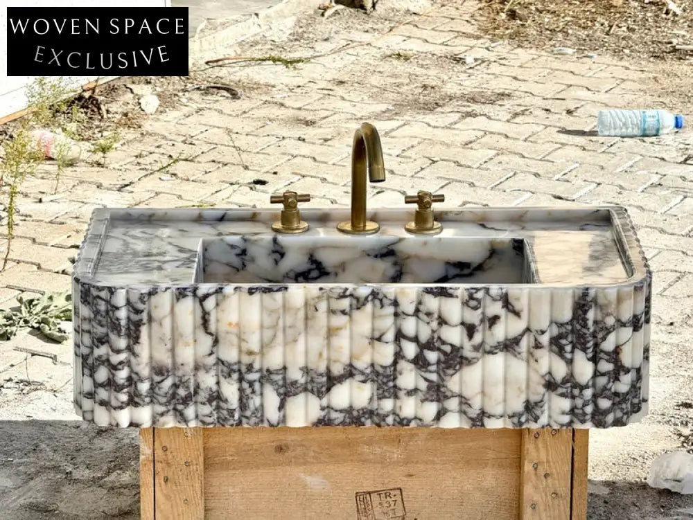 Davide Viola Marble Sink Ribbed Sides Trendy Bathroom Basin