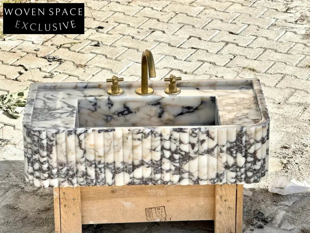 Davide Viola Marble Sink Ribbed Sides Trendy Bathroom Basin