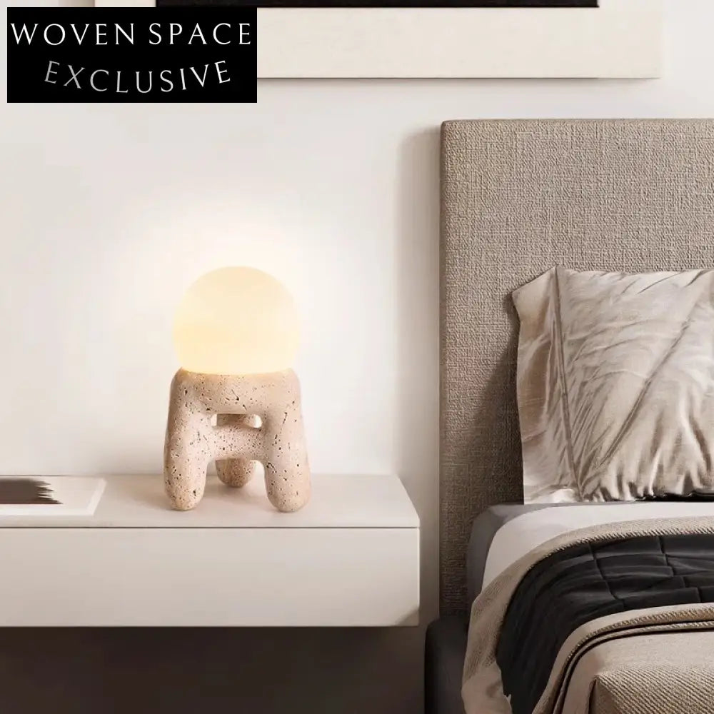 Decorative Stone Night Light Cream Style Bedroom Bedside Accent Lamp