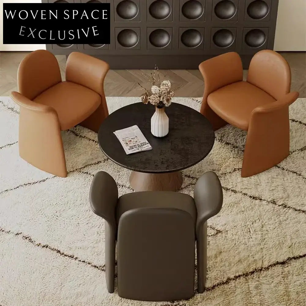 Deluxe Modern Minimalist Comfortable Leather Armrest Accent Dining Lounge Chair