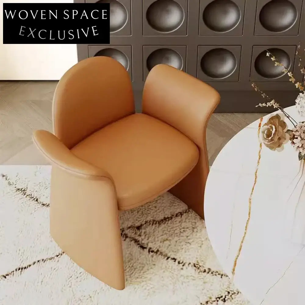 Deluxe Modern Minimalist Comfortable Leather Armrest Accent Dining Lounge Chair