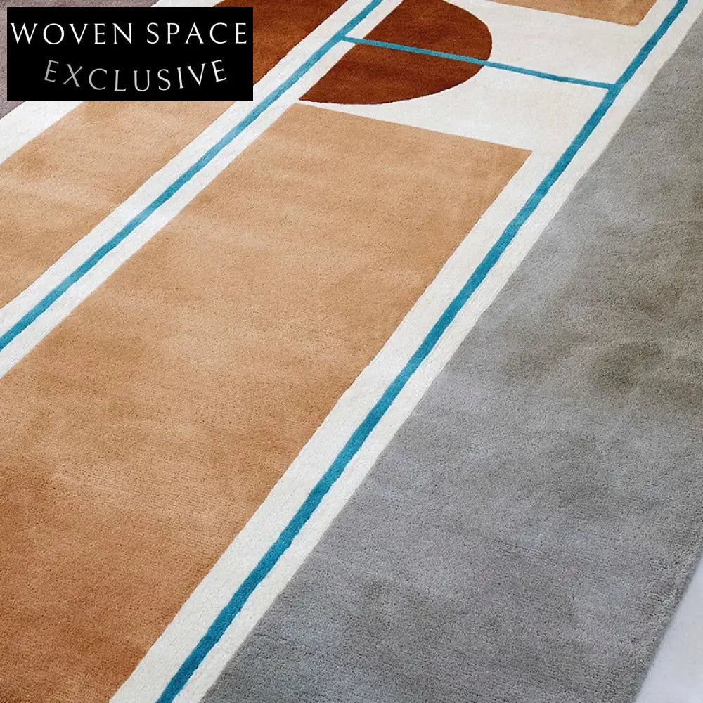 Designer Cream Polyester Geometric Area Rug for Living Room, Bedroom Carpet