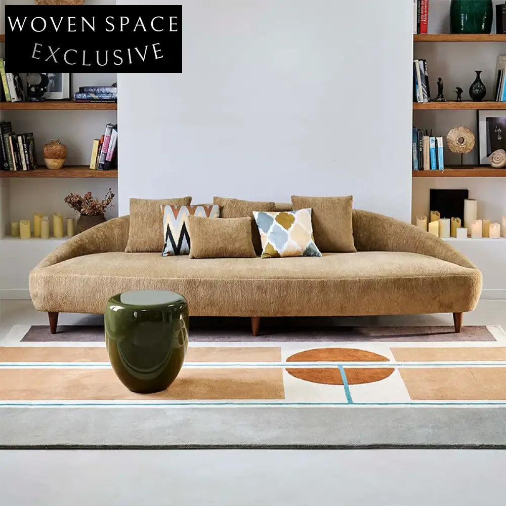 Designer Cream Polyester Geometric Area Rug for Living Room, Bedroom Carpet