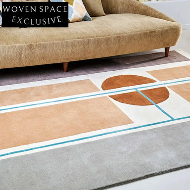 Designer Cream Polyester Geometric Area Rug for Living Room, Bedroom Carpet