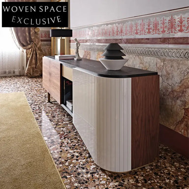 Designer Modern Wooden 3-Door Console Cabinet for Living Room Entertainment Storage