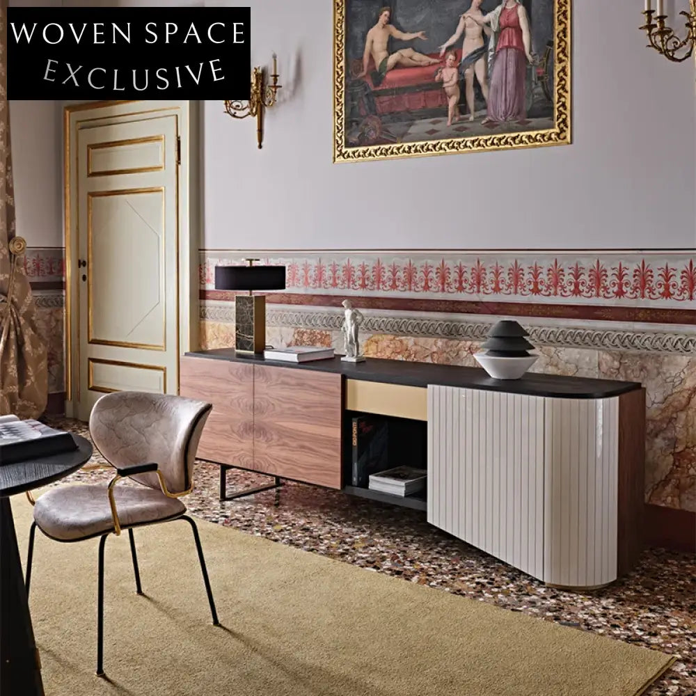 Designer Modern Wooden 3-Door Console Cabinet for Living Room Entertainment Storage