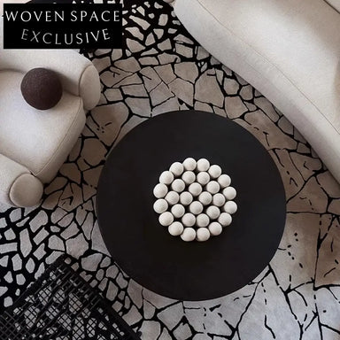 Designer Retro Black White Handmade Polyester Area Rug for Living Room