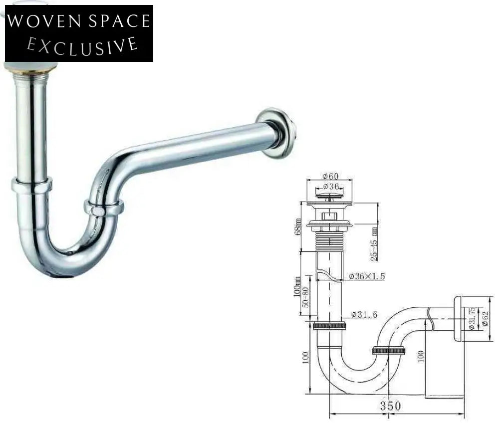 Diego P-Bend Pull-Down British Pedestal Basin Drainer Chrome-Plated