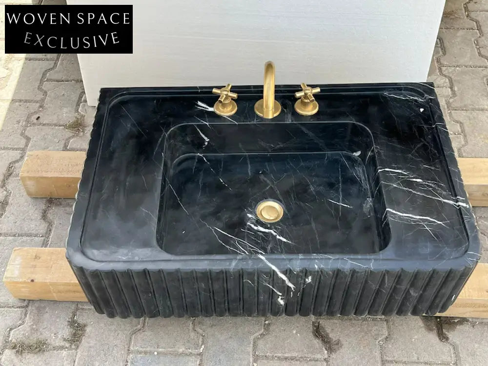 Dino Black marble sink ribbed marble Wash basin