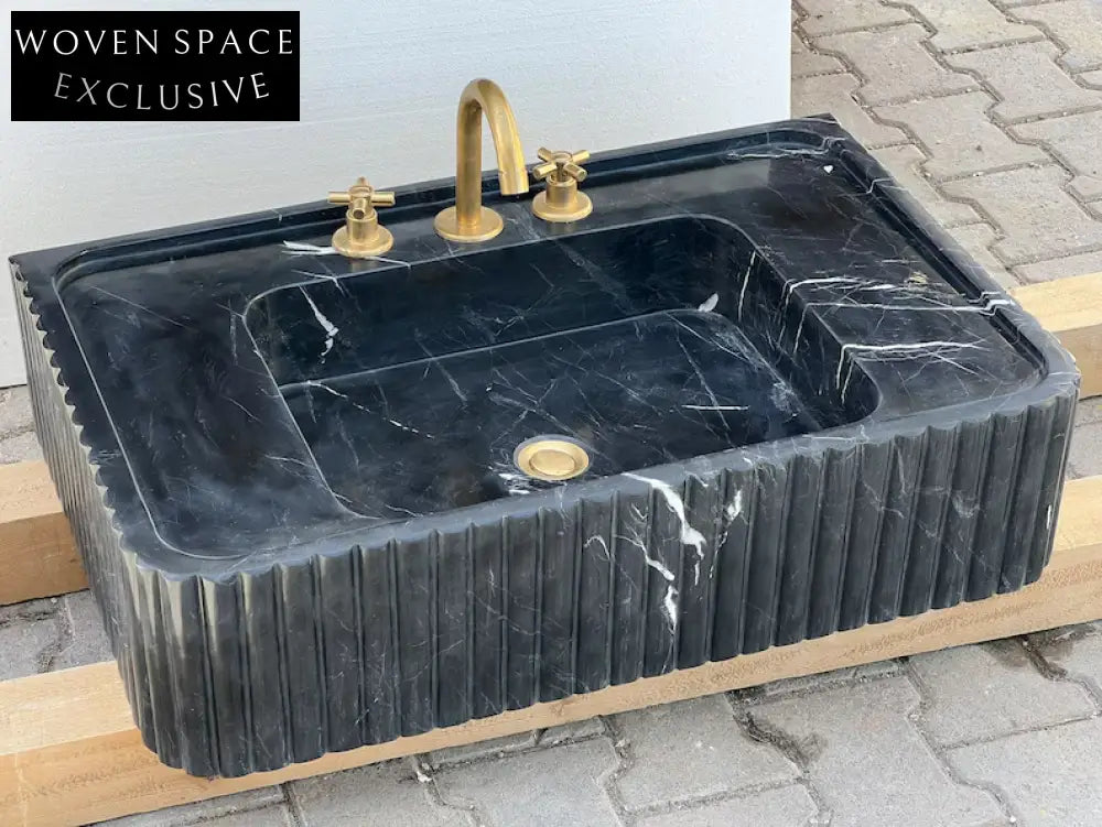 Dino Black marble sink ribbed marble Wash basin