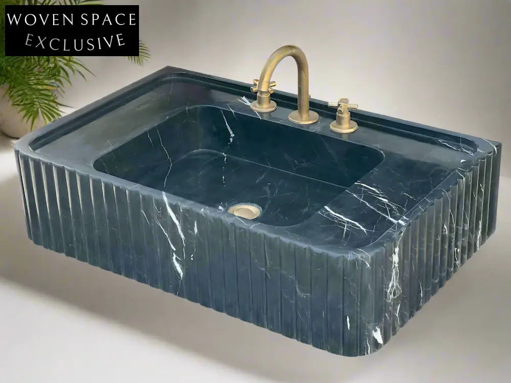 Dino Black marble sink ribbed marble Wash basin
