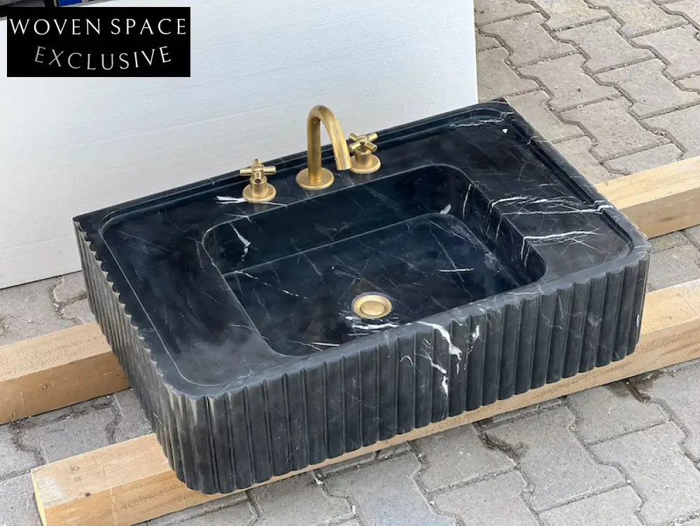 Dino Black marble sink ribbed marble Wash basin