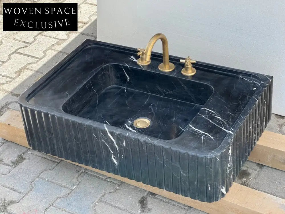 Dino Black marble sink ribbed marble Wash basin