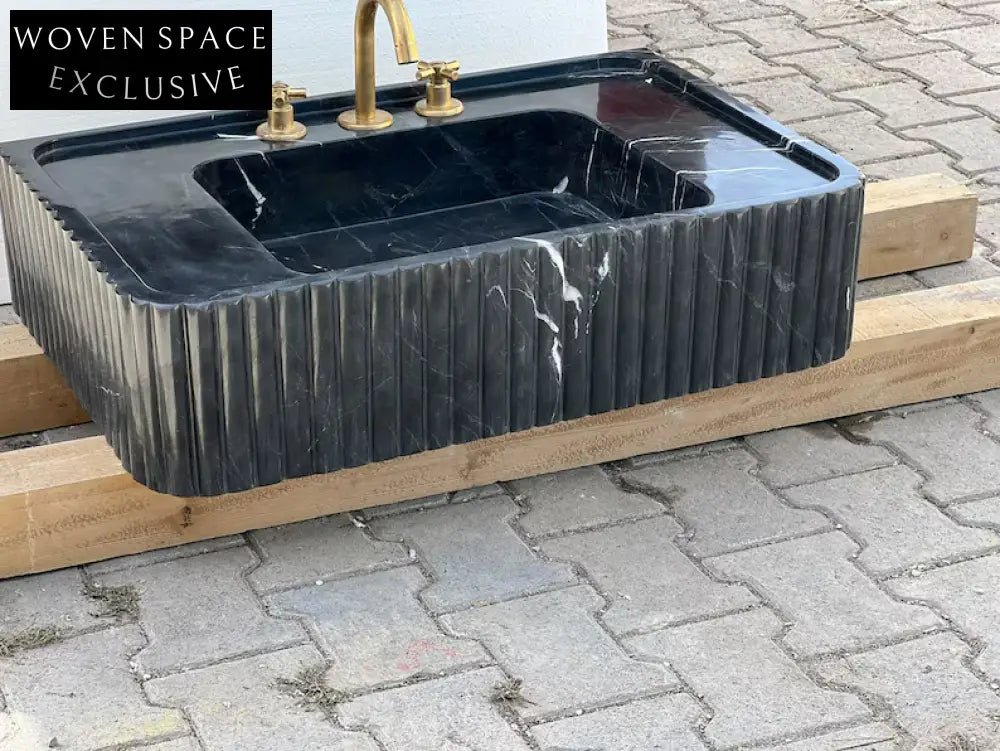 Dino Black marble sink ribbed marble Wash basin