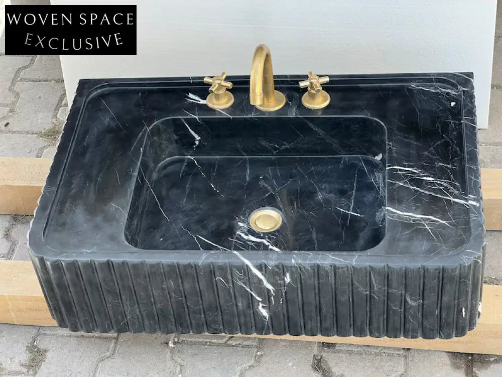 Dino Black marble sink ribbed marble Wash basin