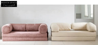 dual-use sofa bed movable fabric module sofa three-person folding high-end sofa pink