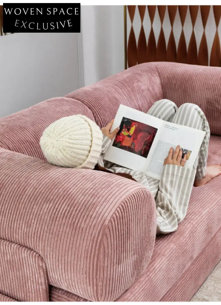 dual-use sofa bed movable fabric module sofa three-person folding high-end sofa pink