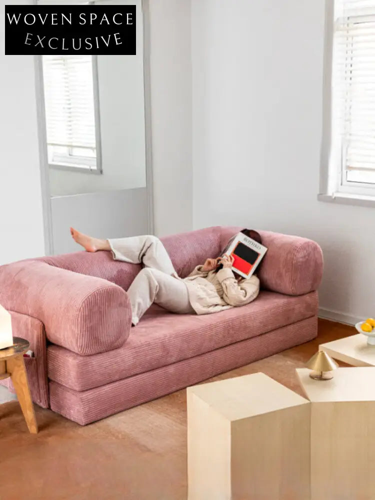 dual-use sofa bed movable fabric module sofa three-person folding high-end sofa pink