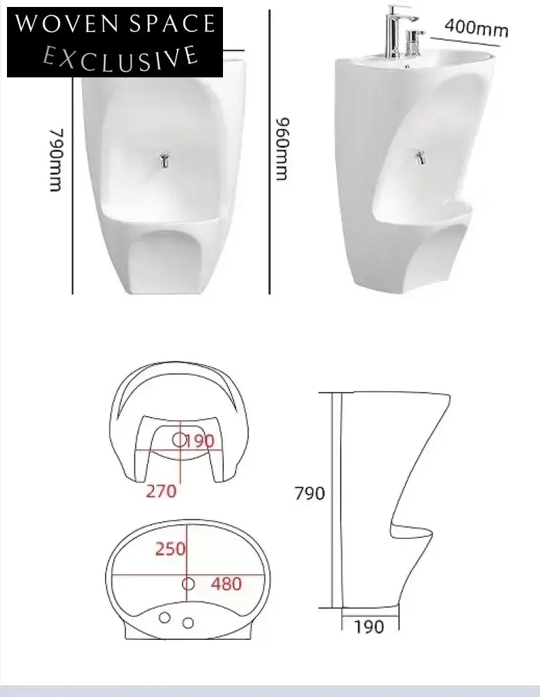 Durable Ceramic Freestanding Pedestal Wudu Foot & Hand Wash Basin