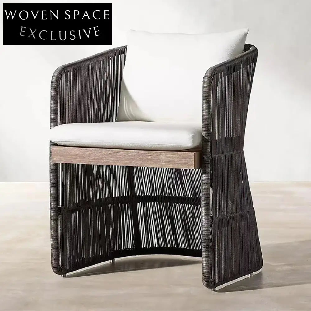 Durable Outdoor PE Rattan Dining Chair with Aluminum Frame and Teak Accents