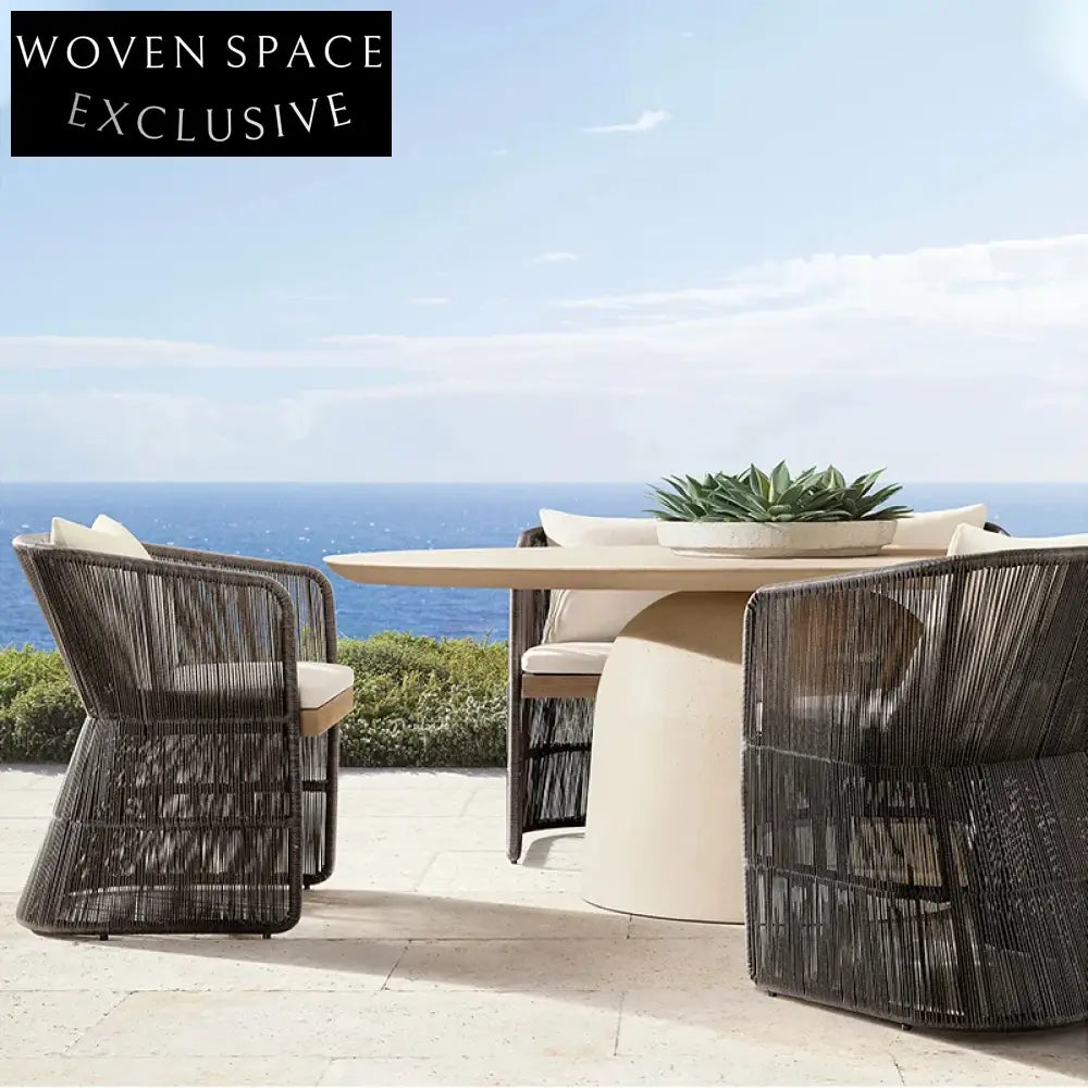 Durable Outdoor PE Rattan Dining Chair with Aluminum Frame and Teak Accents
