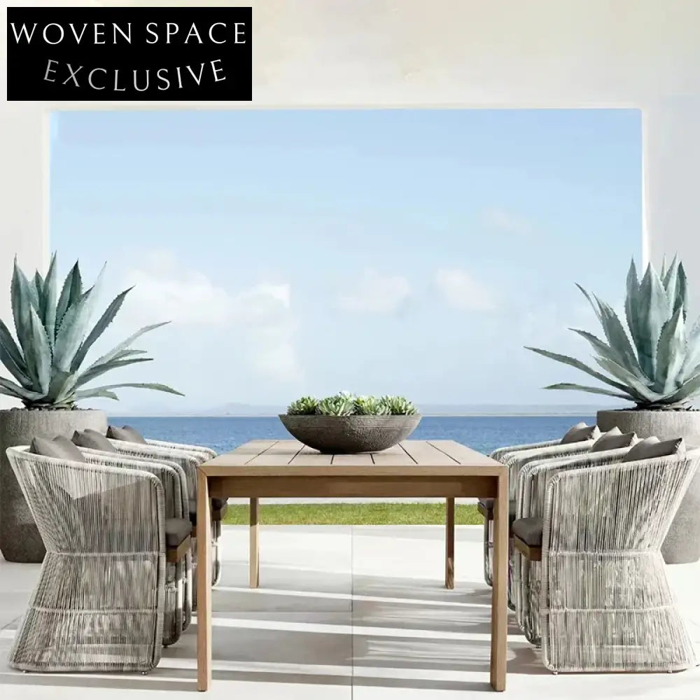 Durable Outdoor PE Rattan Dining Chair with Aluminum Frame and Teak Accents