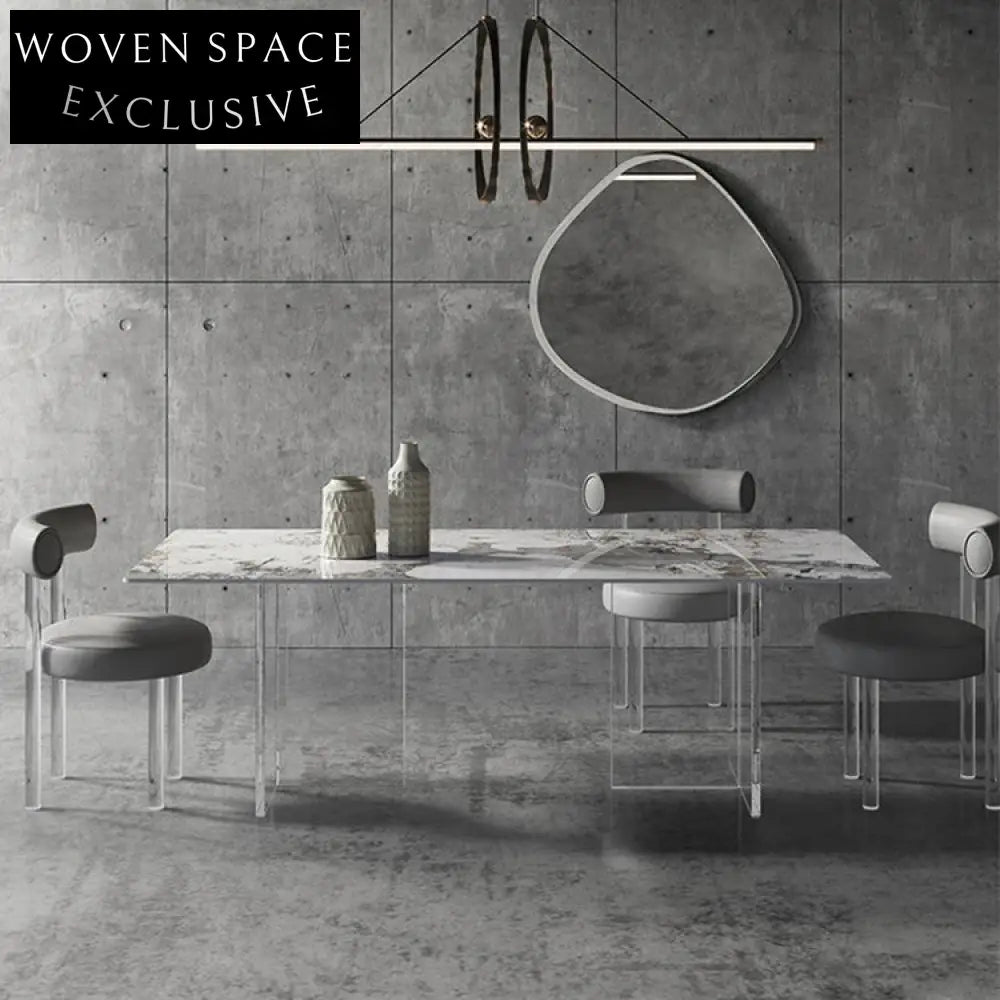 Durable Slate Top Rectangle Dining Table with Clear Acrylic Legs