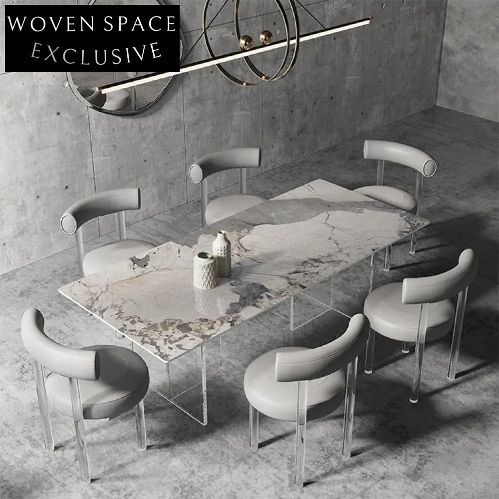 Durable Slate Top Rectangle Dining Table with Clear Acrylic Legs