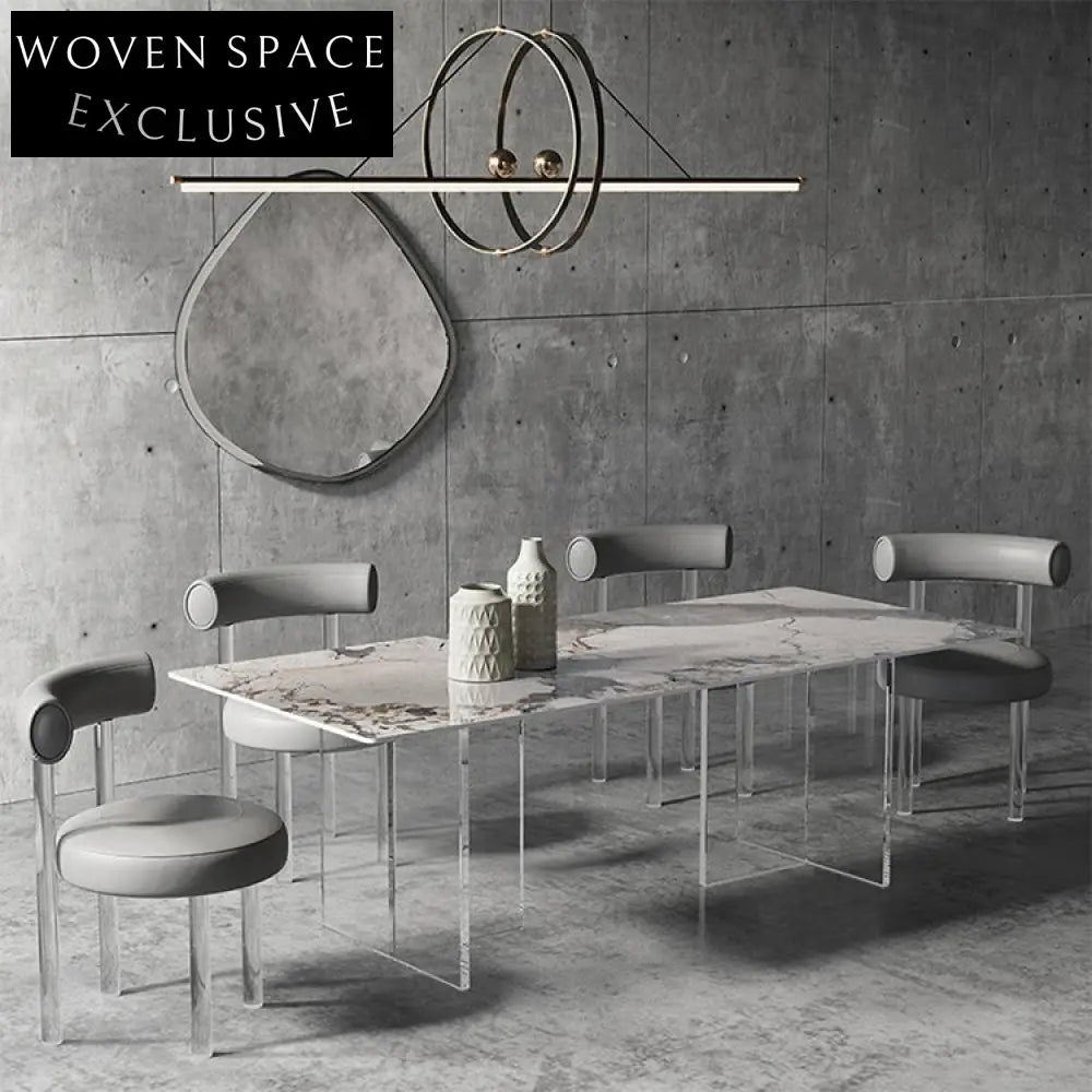 Durable Slate Top Rectangle Dining Table with Clear Acrylic Legs