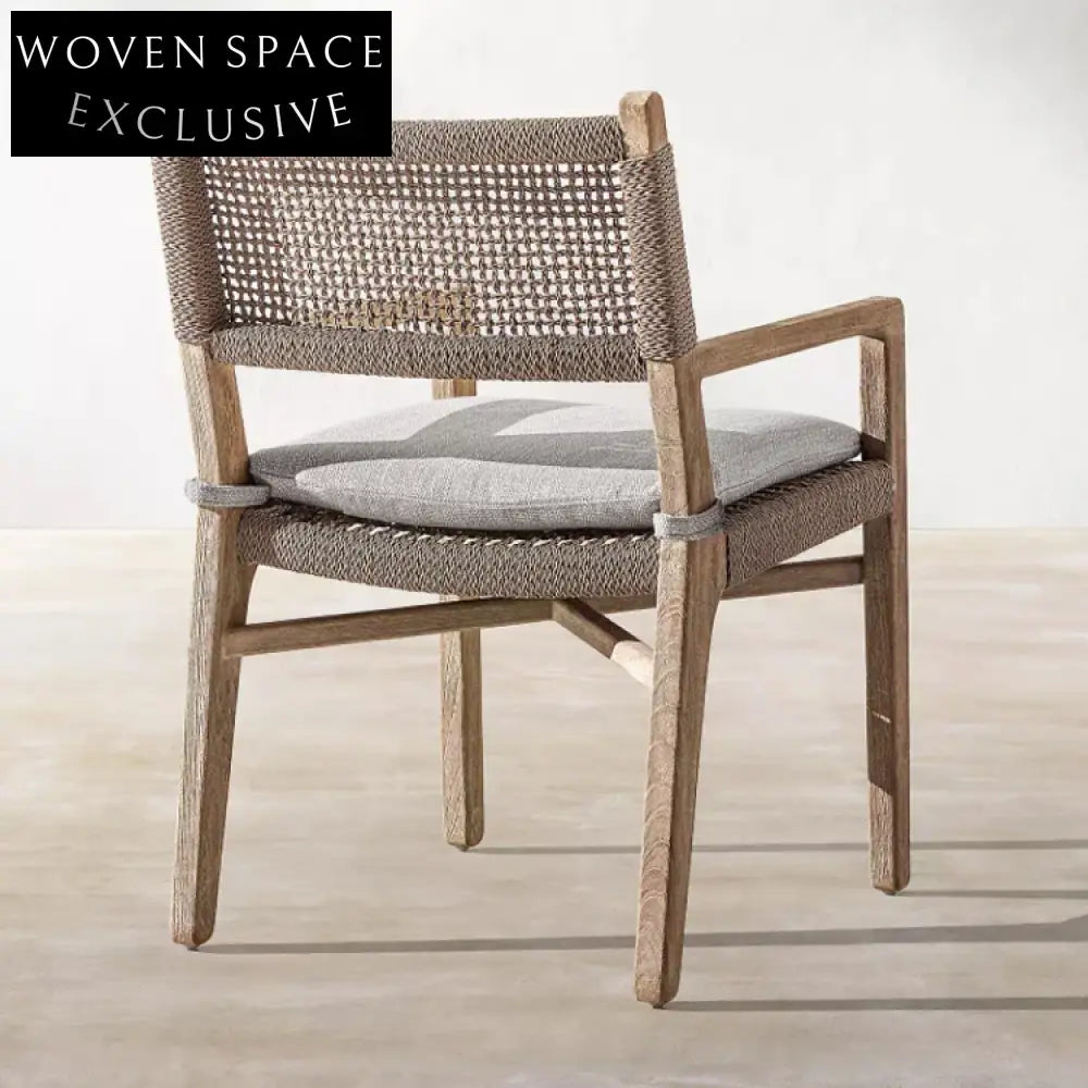 Durable Teak Wood Rattan Outdoor Patio Restaurant Cafe Dining Chair Set