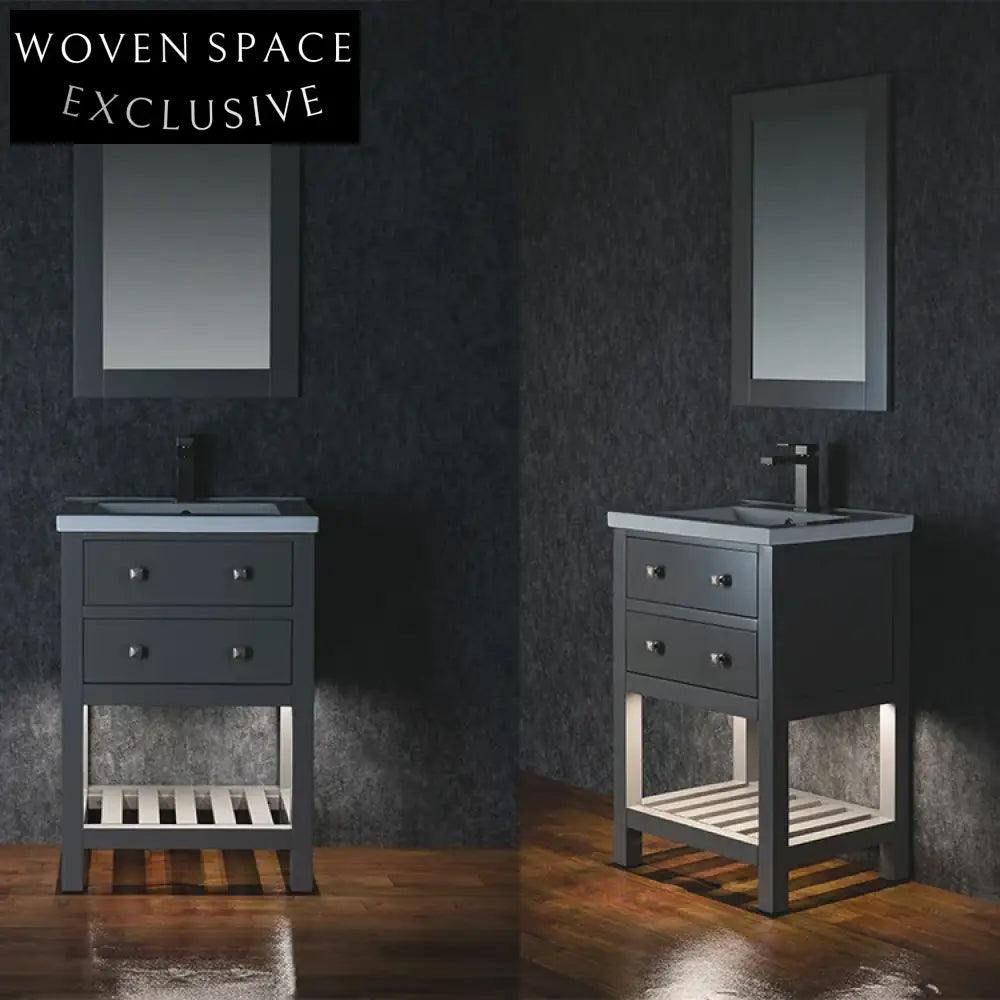 Durable Waterproof Floor Standing Bathroom Vanity Cabinet with Integrated LED Mirror