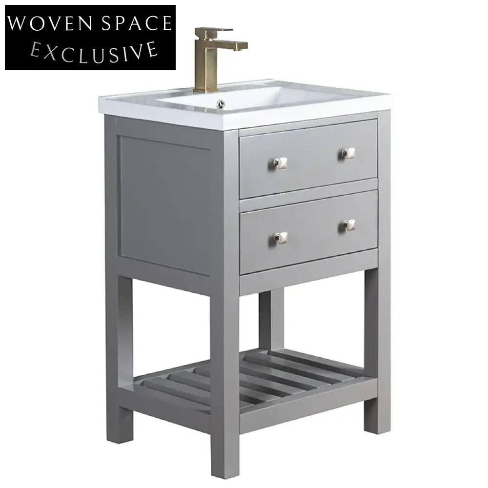 Durable Waterproof Floor Standing Bathroom Vanity Cabinet with Integrated LED Mirror